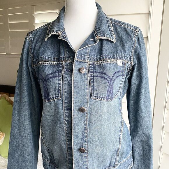 Hurley Jean Jacket Womens L Trucker Denim Button Collar Coat Blue Y2K - Picture 3 of 12